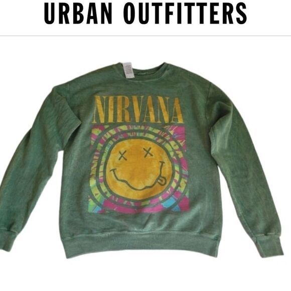NEW URBAN OUTFITTERS NIRVANA DYED FACE GREEN SWEATSHIRT M MEDIUM NWT - Picture 1 of 6
